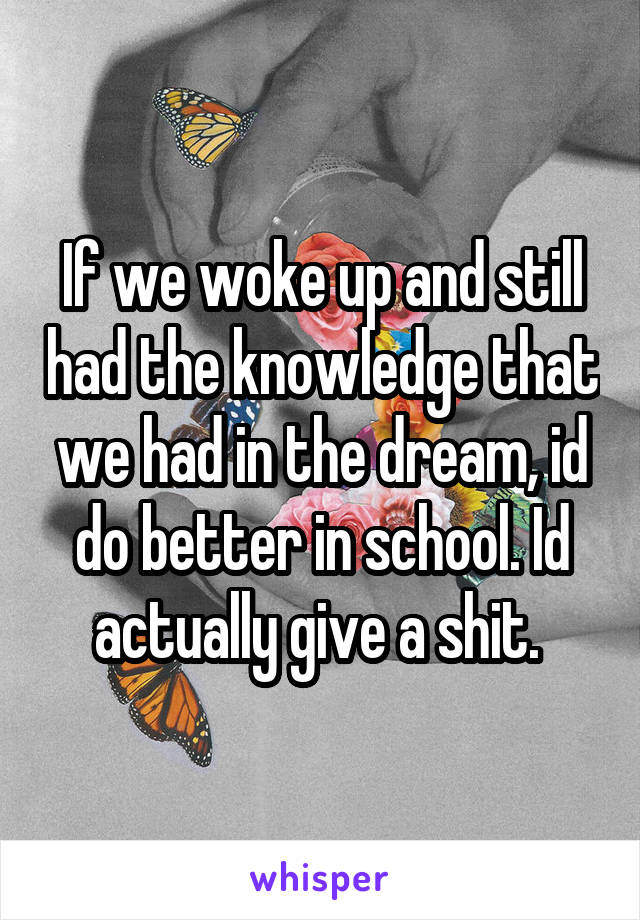 If we woke up and still had the knowledge that we had in the dream, id do better in school. Id actually give a shit. 