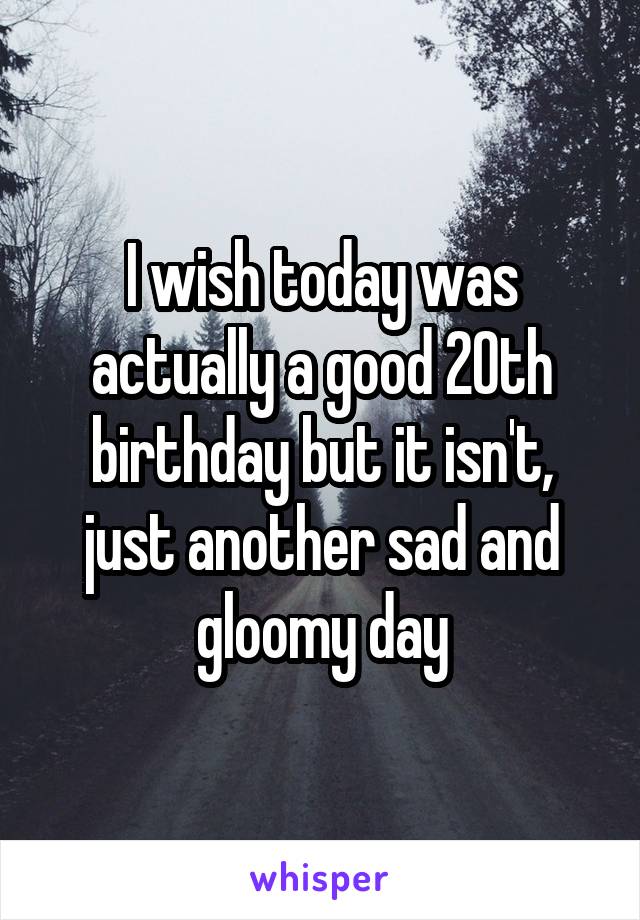 I wish today was actually a good 20th birthday but it isn't, just another sad and gloomy day