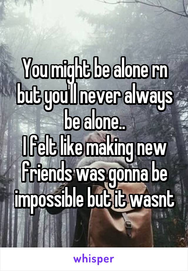 You might be alone rn but you'll never always be alone..
I felt like making new friends was gonna be impossible but it wasnt