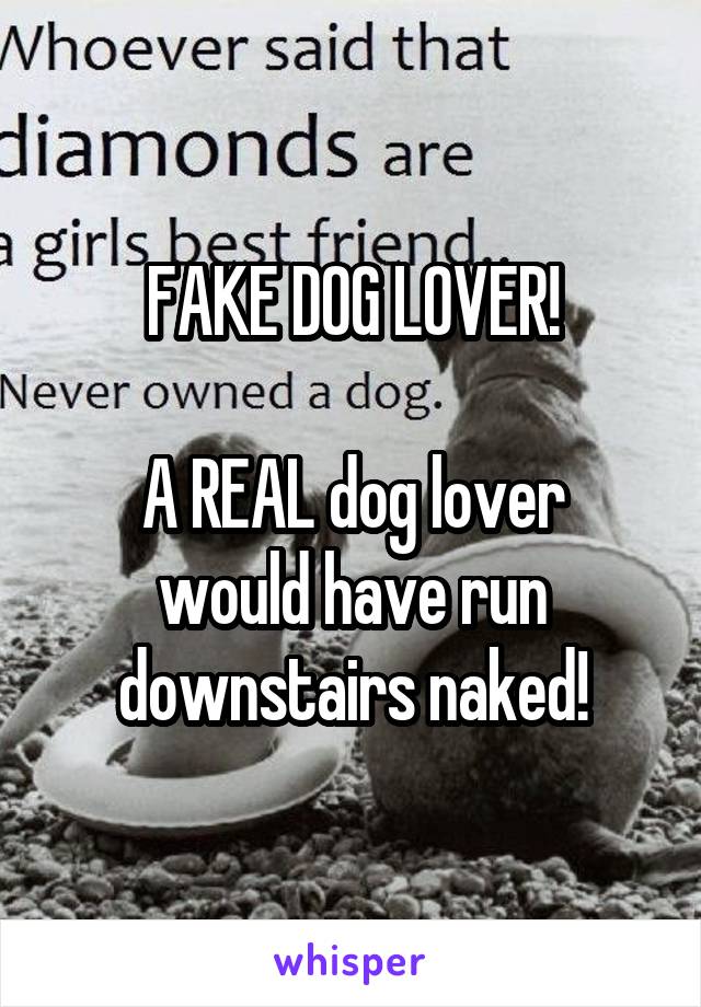 FAKE DOG LOVER!

A REAL dog lover would have run downstairs naked!