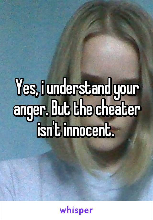 Yes, i understand your anger. But the cheater isn't innocent. 