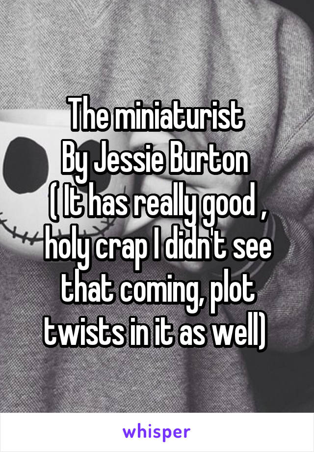 The miniaturist 
By Jessie Burton 
( It has really good , holy crap I didn't see that coming, plot twists in it as well) 