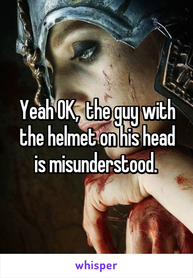Yeah OK,  the guy with the helmet on his head is misunderstood. 