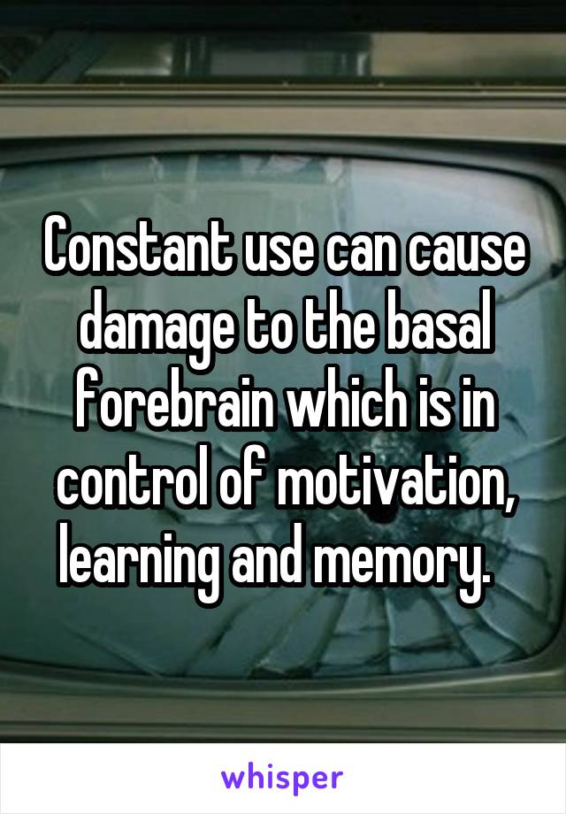 Constant use can cause damage to the basal forebrain which is in control of motivation, learning and memory.  