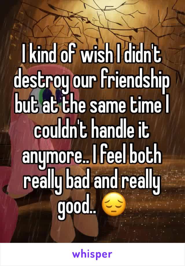 I kind of wish I didn't destroy our friendship but at the same time I couldn't handle it anymore.. I feel both really bad and really good.. 😔