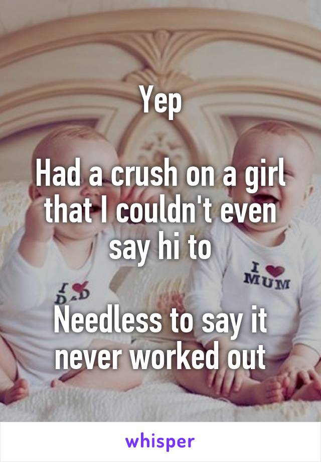 Yep

Had a crush on a girl that I couldn't even say hi to

Needless to say it never worked out