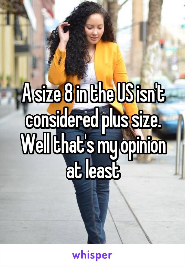 A size 8 in the US isn't considered plus size. Well that's my opinion at least