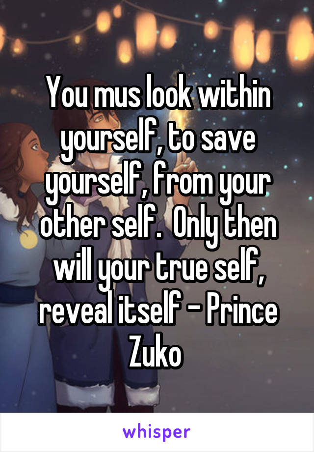 You mus look within yourself, to save yourself, from your other self.  Only then will your true self, reveal itself - Prince Zuko 