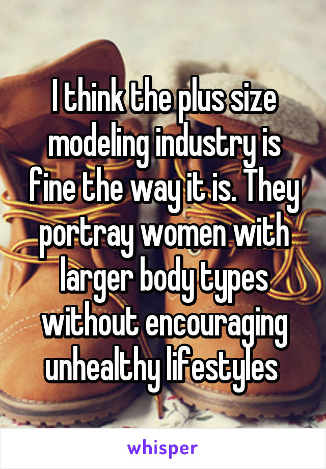 I think the plus size modeling industry is fine the way it is. They portray women with larger body types without encouraging unhealthy lifestyles 