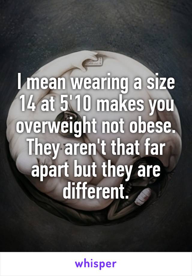 I mean wearing a size 14 at 5'10 makes you overweight not obese. They aren't that far apart but they are different.