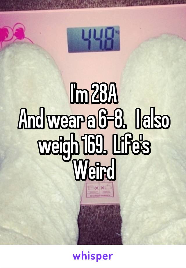 I'm 28A
And wear a 6-8.   I also weigh 169.  Life's
Weird