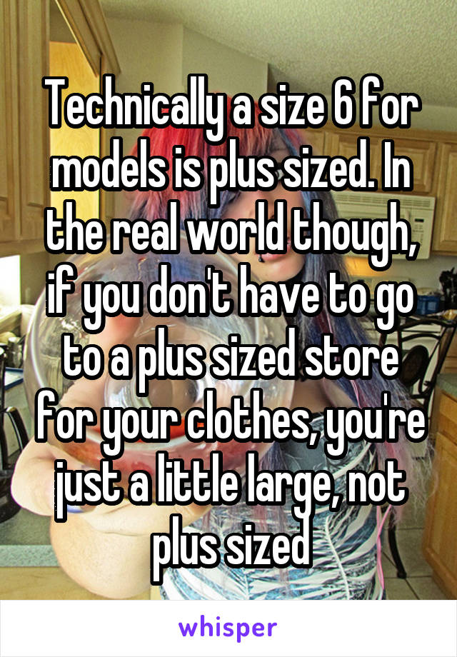 Technically a size 6 for models is plus sized. In the real world though, if you don't have to go to a plus sized store for your clothes, you're just a little large, not plus sized