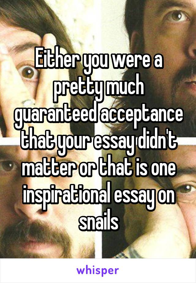 Either you were a pretty much guaranteed acceptance that your essay didn't matter or that is one inspirational essay on snails