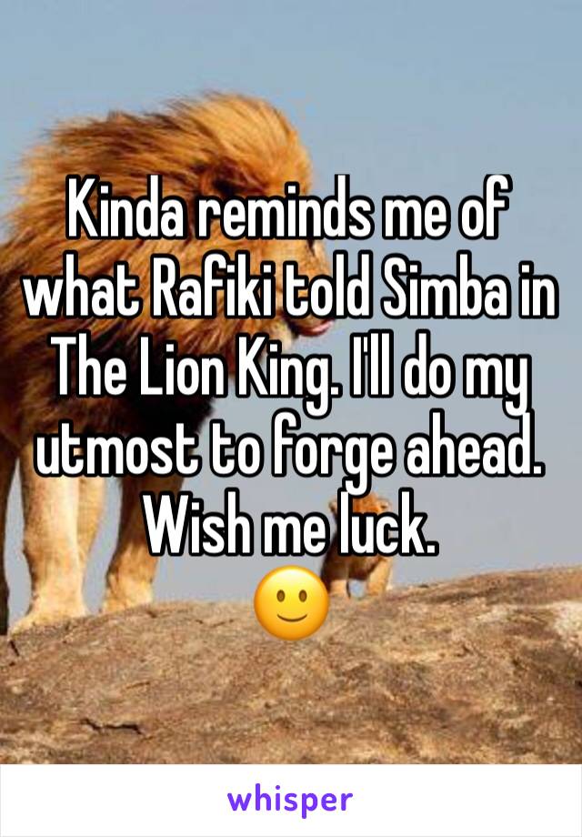 Kinda reminds me of what Rafiki told Simba in The Lion King. I'll do my utmost to forge ahead. Wish me luck.
🙂