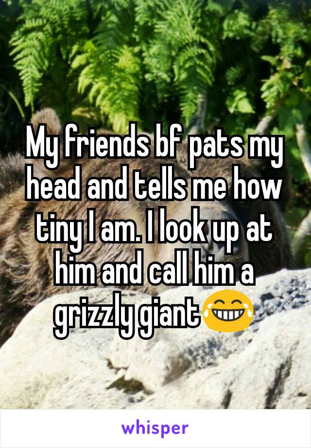 My friends bf pats my head and tells me how tiny I am. I look up at him and call him a grizzly giant😂
