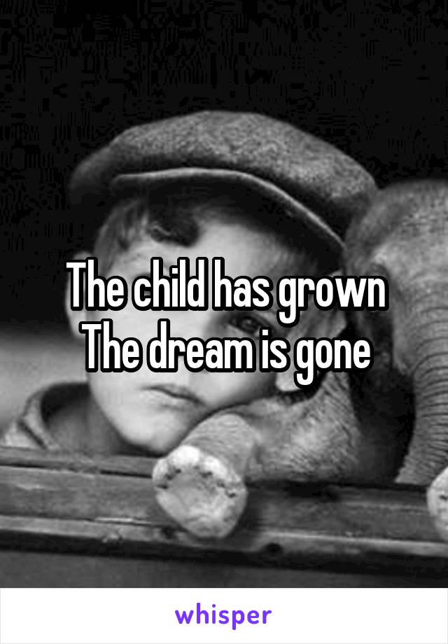 The child has grown
The dream is gone