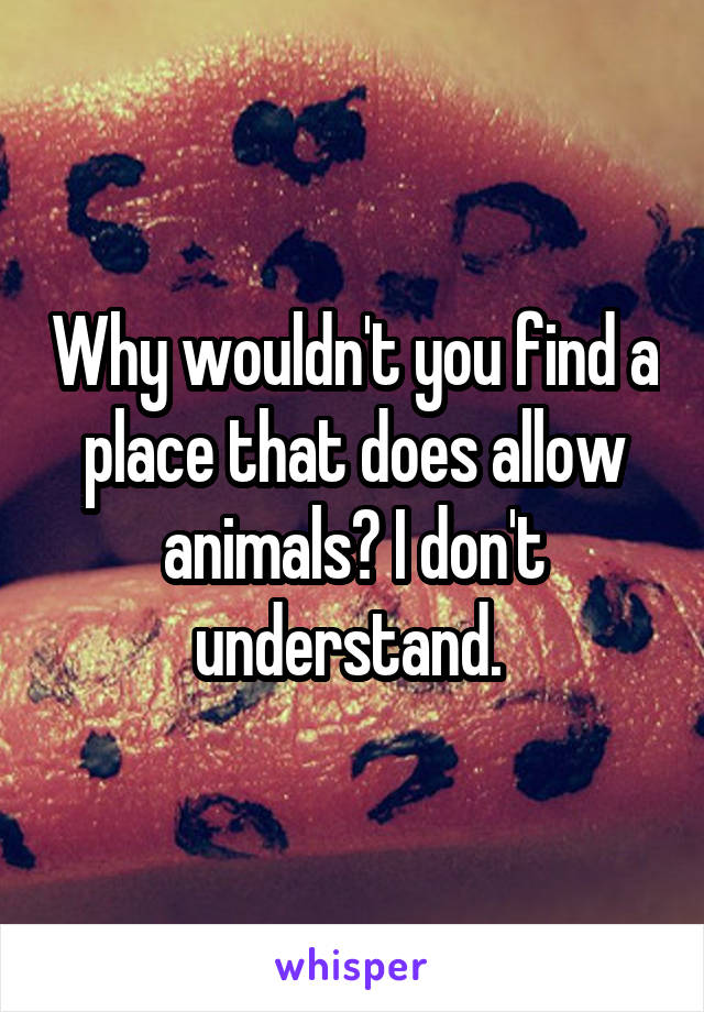 Why wouldn't you find a place that does allow animals? I don't understand. 