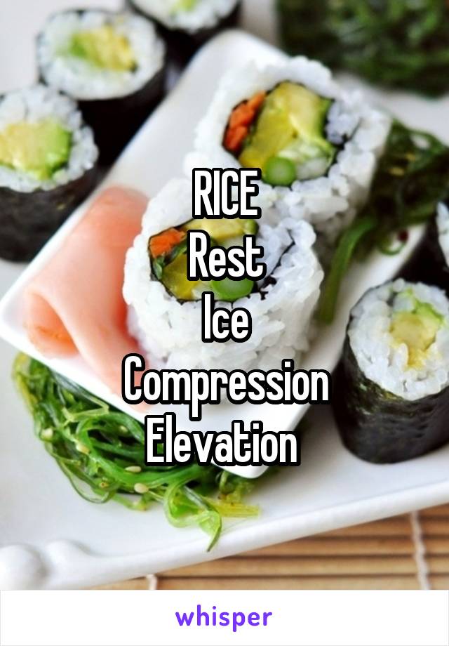 RICE
Rest
Ice
Compression
Elevation 