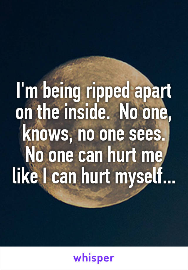 I'm being ripped apart on the inside.  No one, knows, no one sees. No one can hurt me like I can hurt myself...