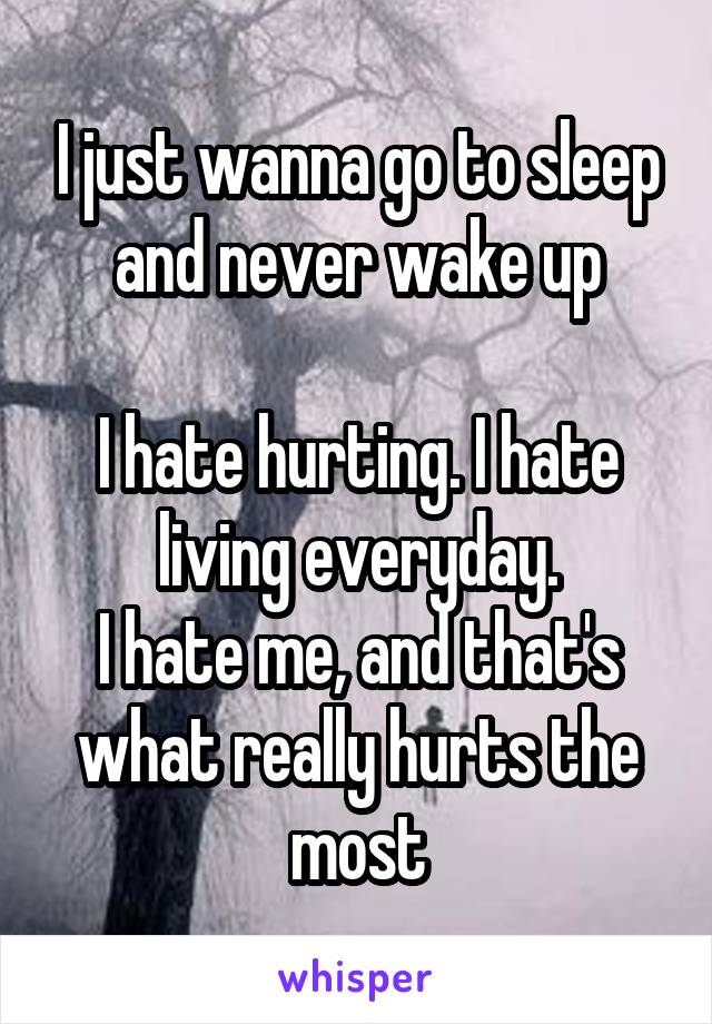 I just wanna go to sleep and never wake up

I hate hurting. I hate living everyday.
I hate me, and that's what really hurts the most