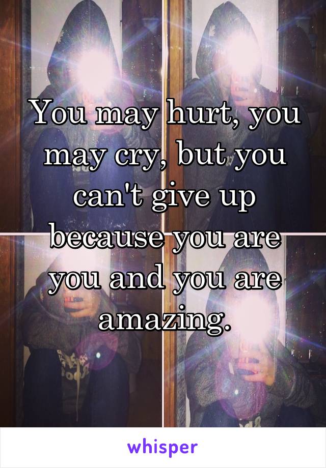 You may hurt, you may cry, but you can't give up because you are you and you are amazing.
