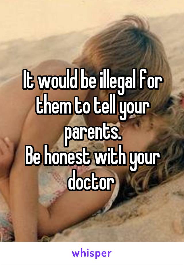 It would be illegal for them to tell your parents.
Be honest with your doctor 