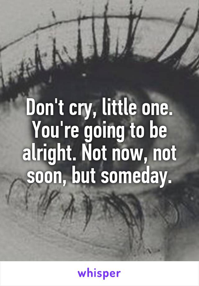 Don't cry, little one. You're going to be alright. Not now, not soon, but someday.