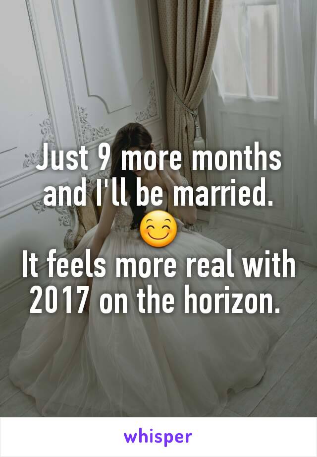 Just 9 more months and I'll be married.  😊
It feels more real with 2017 on the horizon. 