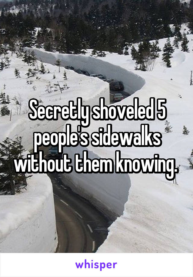 Secretly shoveled 5 people's sidewalks without them knowing. 