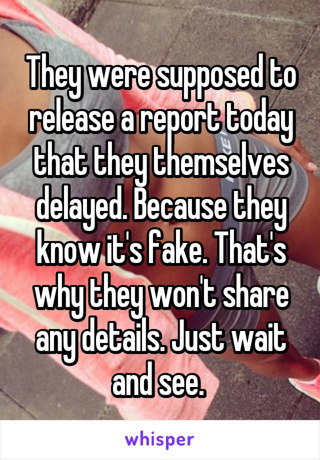 They were supposed to release a report today that they themselves delayed. Because they know it's fake. That's why they won't share any details. Just wait and see. 