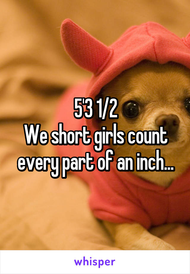 5'3 1/2
We short girls count every part of an inch...