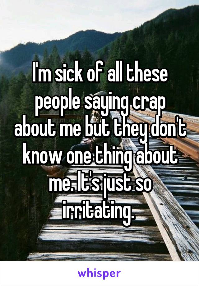 I'm sick of all these people saying crap about me but they don't know one thing about me. It's just so irritating. 