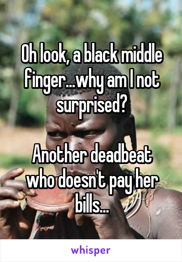 Oh look, a black middle finger...why am I not surprised?

Another deadbeat who doesn't pay her bills...