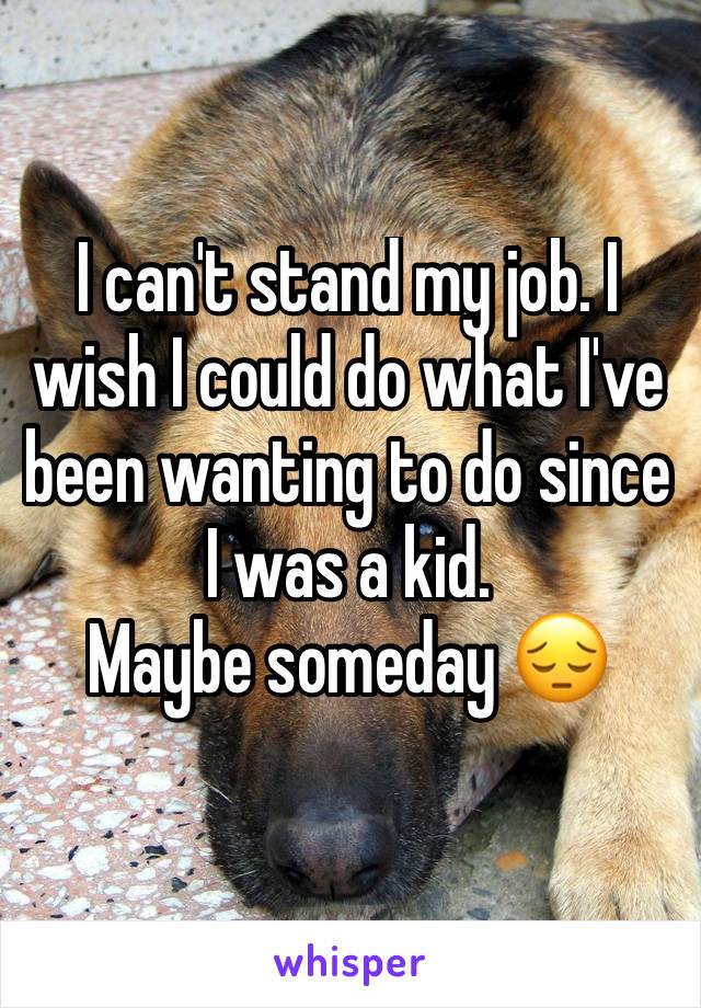 I can't stand my job. I wish I could do what I've been wanting to do since I was a kid. 
Maybe someday 😔