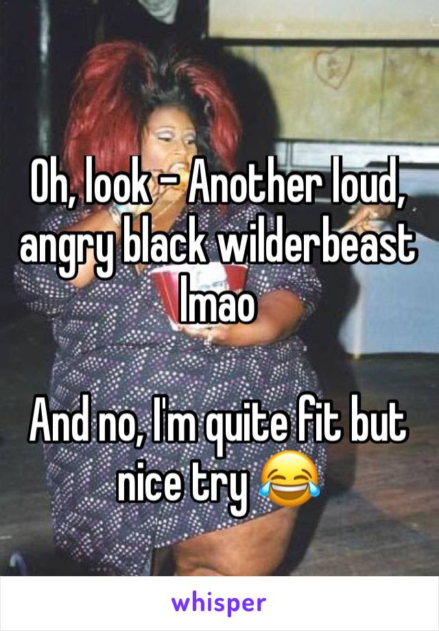 Oh, look - Another loud, angry black wilderbeast lmao

And no, I'm quite fit but nice try 😂