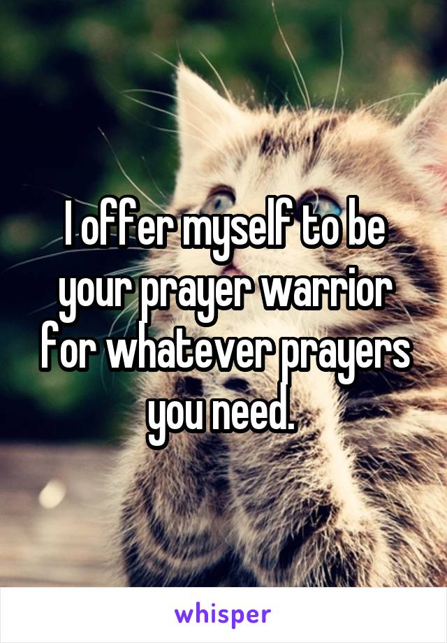 I offer myself to be your prayer warrior for whatever prayers you need. 