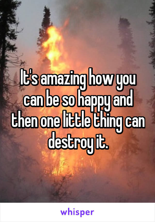 It's amazing how you can be so happy and then one little thing can destroy it.