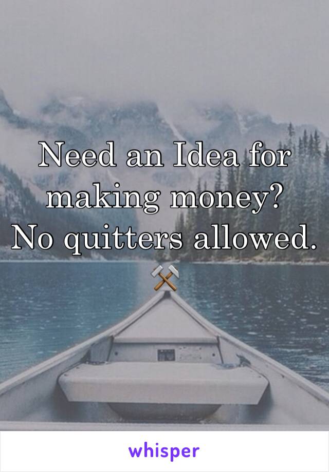 Need an Idea for making money? 
No quitters allowed.
⚒