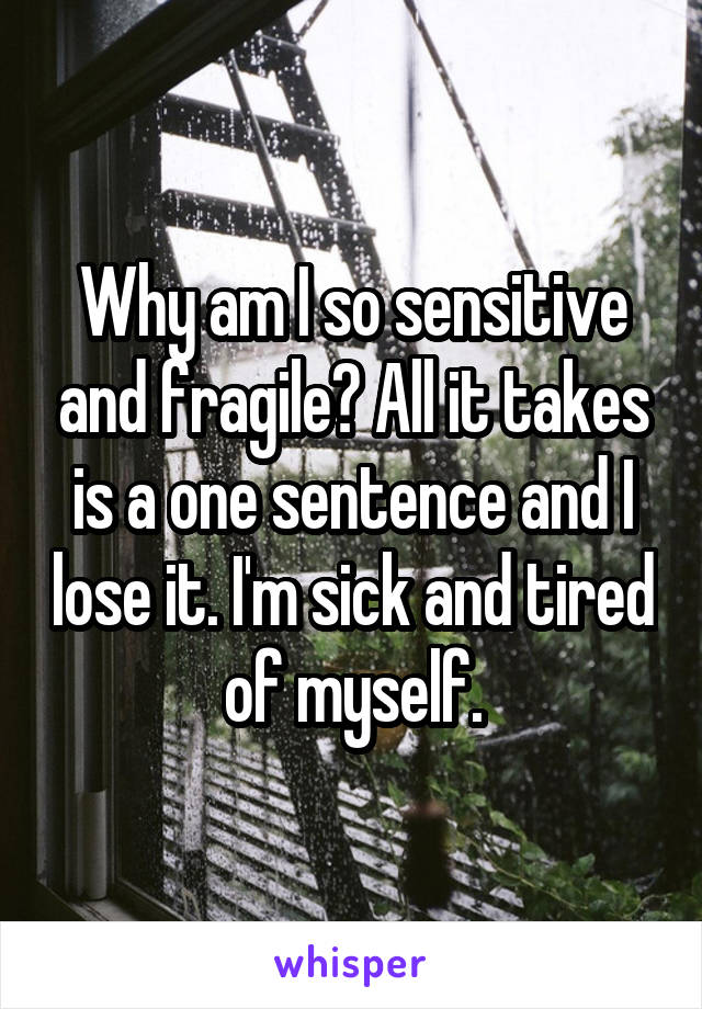 Why am I so sensitive and fragile? All it takes is a one sentence and I lose it. I'm sick and tired of myself.