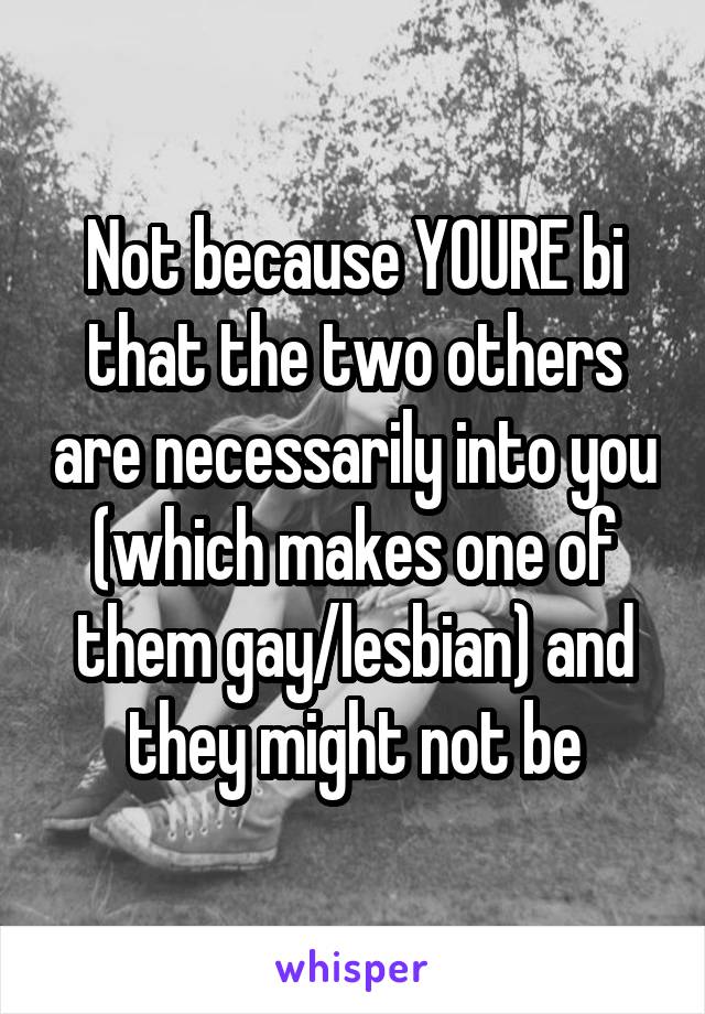 Not because YOURE bi that the two others are necessarily into you (which makes one of them gay/lesbian) and they might not be