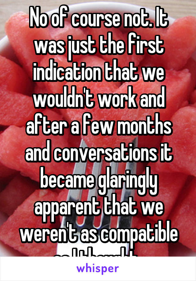 No of course not. It was just the first indication that we wouldn't work and after a few months and conversations it became glaringly apparent that we weren't as compatible as I thought. 