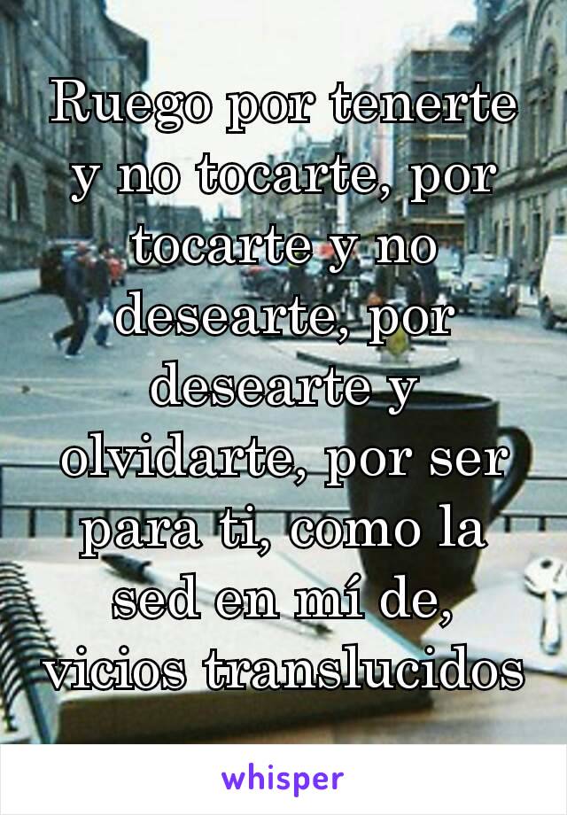 Ruego por tenerte y no tocarte, por tocarte y no desearte, por desearte y olvidarte, por ser para ti, como la sed en mí de, vicios translucidos