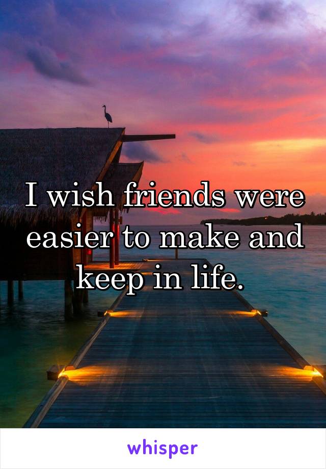 I wish friends were easier to make and keep in life. 