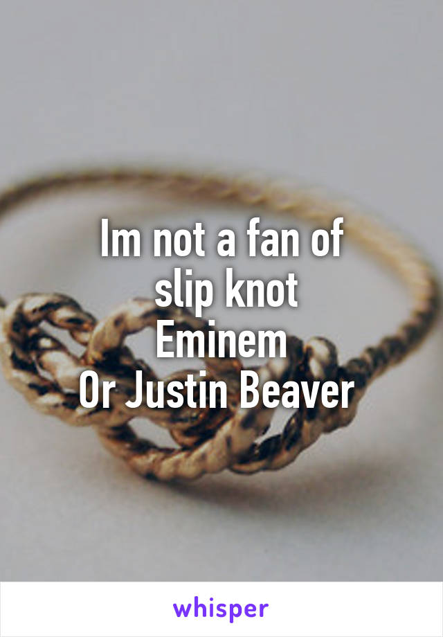 Im not a fan of
 slip knot
Eminem
Or Justin Beaver 