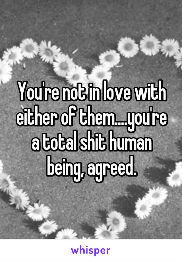 You're not in love with either of them....you're a total shit human being, agreed.