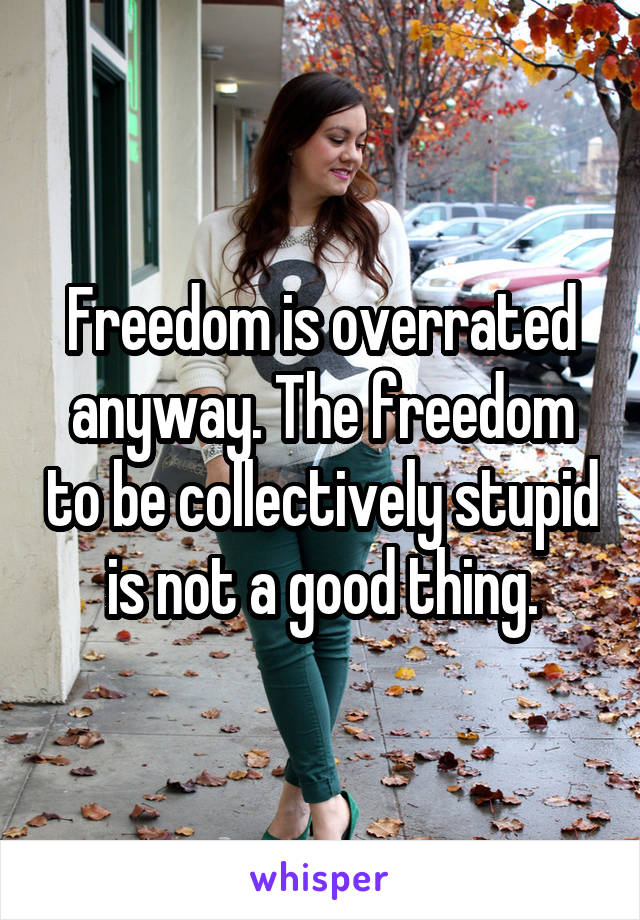 Freedom is overrated anyway. The freedom to be collectively stupid is not a good thing.