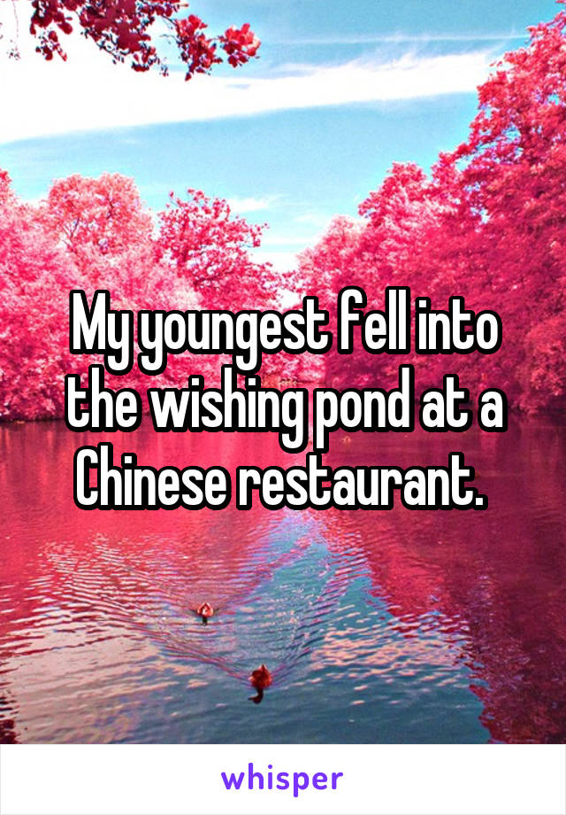 My youngest fell into the wishing pond at a Chinese restaurant. 