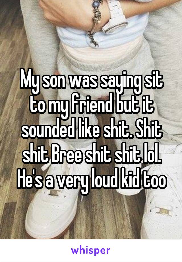 My son was saying sit to my friend but it sounded like shit. Shit shit Bree shit shit lol. He's a very loud kid too