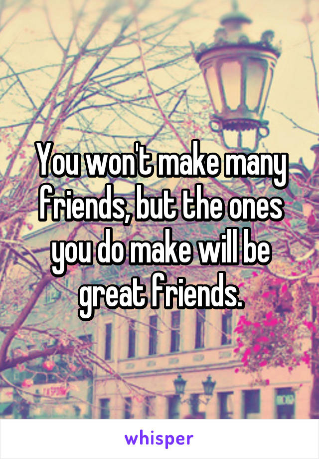 You won't make many friends, but the ones you do make will be great friends.
