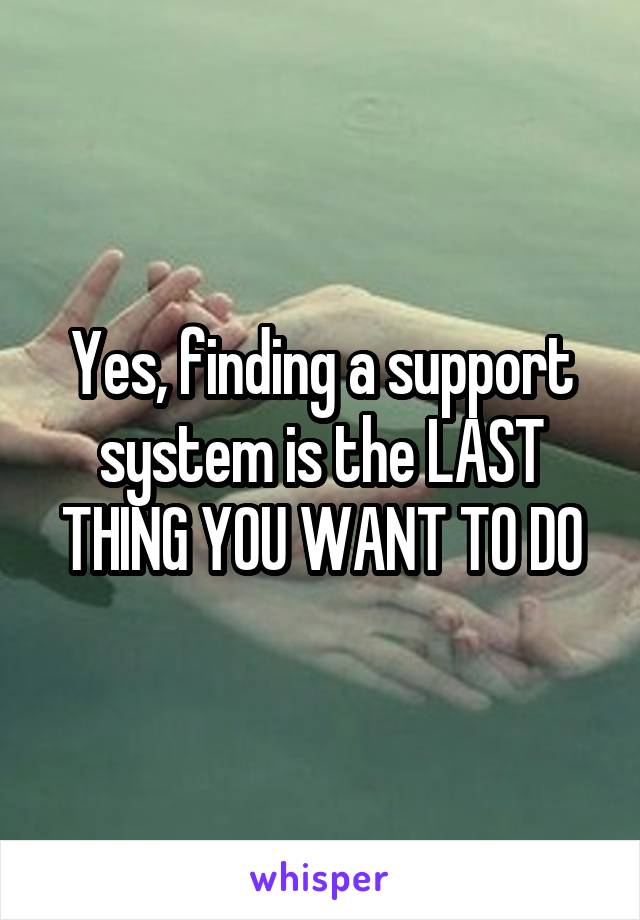 Yes, finding a support system is the LAST THING YOU WANT TO DO